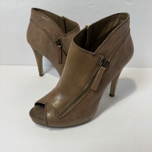 Nine West Heels Womens Size 8 M Brown Leather Fast Stiletto Zip Ankle Booties